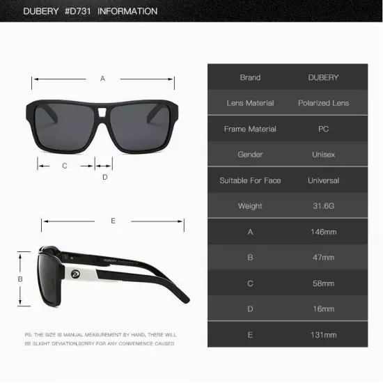 DUBERY Polarized Sport Sunglasses Men Women Driving Fishing Oversize Glasses New