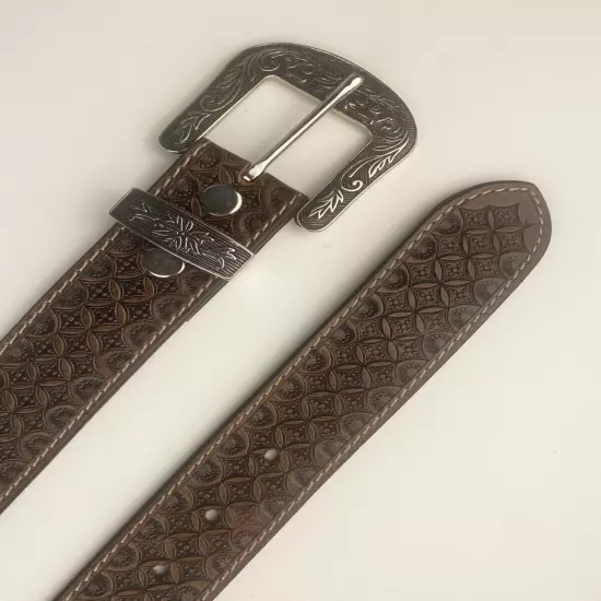 Genuine Leather Western Belt For Women Men Embossed Carved Heavy Duty Leather