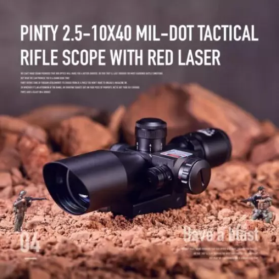 Pinty 2.5-10x40 Tactical Rifle Scope Mil-dot Dual illuminated Red Laser W/ Mount