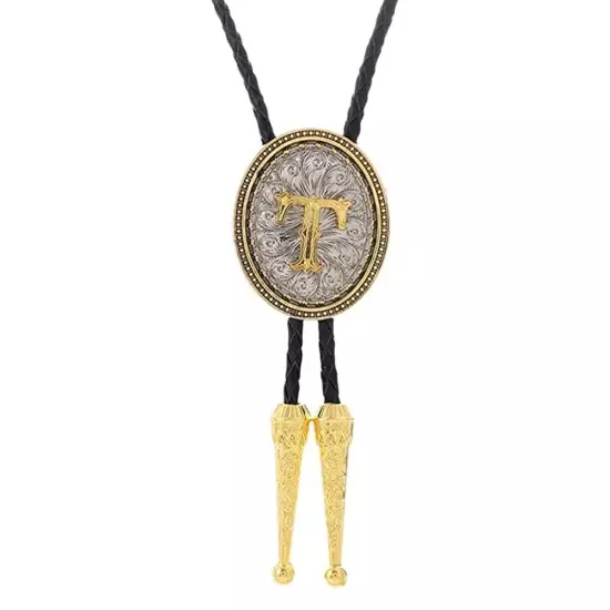 Bolo tie for Men Western Cowboy Golden Initial Letter A to Z Costume Bolo ties