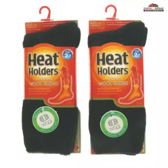 (2) Heat Holders Thermal Wool Blend Socks Large Black ~ New