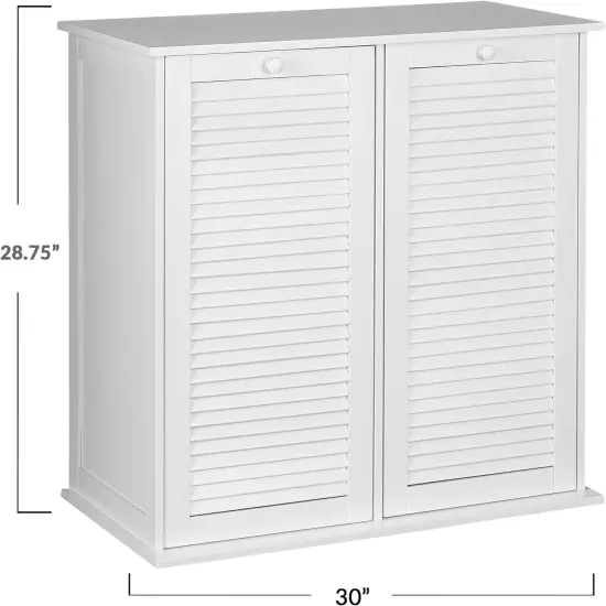 Tilt-Out Laundry Sorter Cabinet with Shutter Front, White, White Wood Shutter