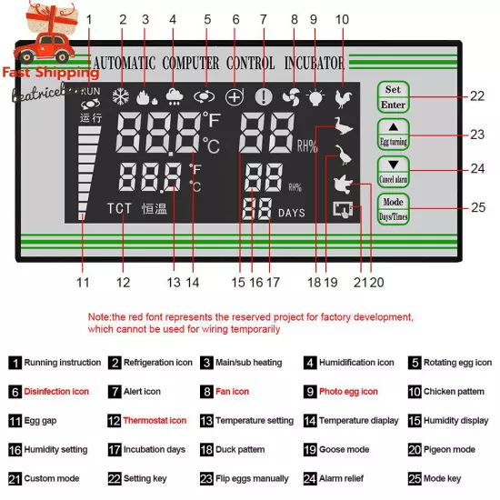 Automatic Egg Incubator Controller Thermostat Temperature Humidity Sensor XM-18S