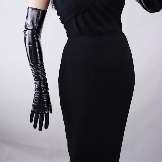 LATEX GLOVES Shine Leather Faux Patent Vegan PU 8" 21cm Short Basic Shine Black