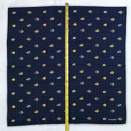 Vintage Handkerchief Blue Cotton Polka Dot & Clownfish Pattern Pocket Square 18"