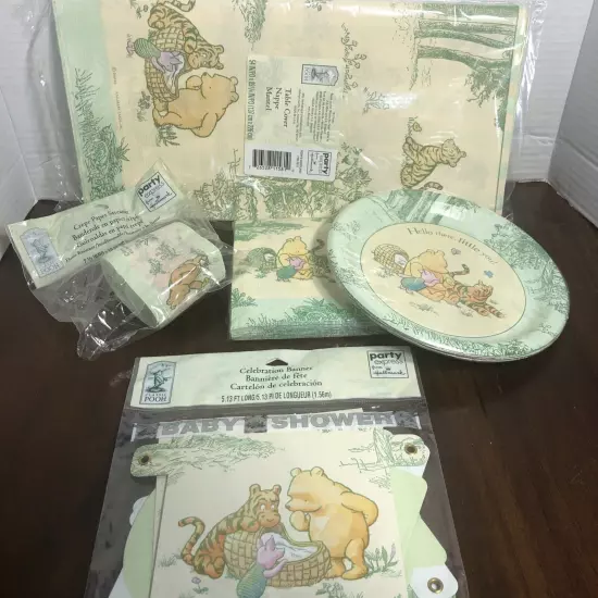 Classic Winnie the Pooh Baby Shower Party Supplies Hallmark Banner Plates For 8