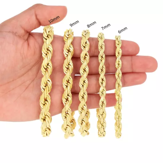 10K Yellow Gold 2mm-10mm Diamond Cut Rope Chain Bracelet Men Women 7" 7.5" 8" 9"