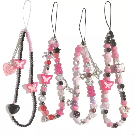 Cute 4-Piece Phone Charms Set - Durable Acrylic Lanyards for Fashionable Decor