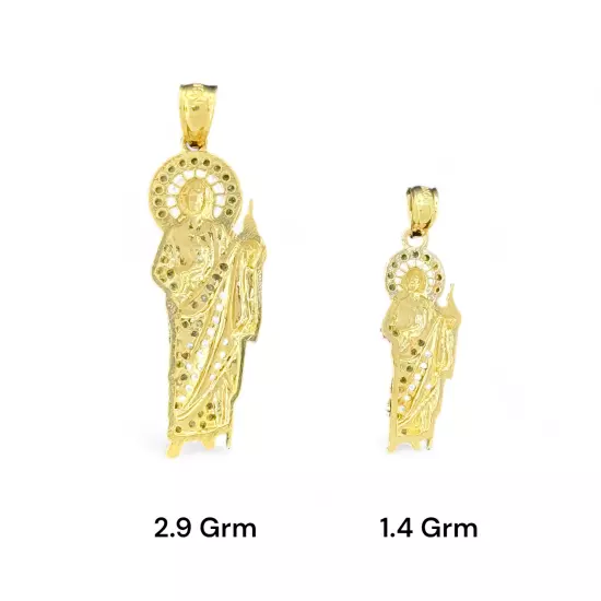 14KT Yellow Gold Saint Jude Pendants with Green CZ Stones - Multiple Sizes