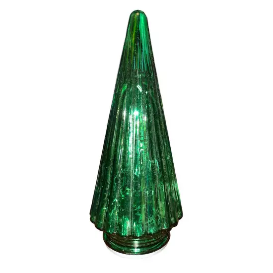 Christmas Mercury Pleated Glass Tabletop Light Up Tree Figurine Table Lamp Decor