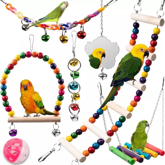 Bird Toys for Parakeets 7Pcs, Wood Parrots colorfull, Natural wood 