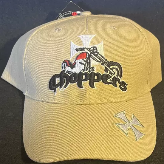 Choppers Embroidered Cap Hat Beige WHite & Silver Iron Cross Adult Cap Hat NEW!