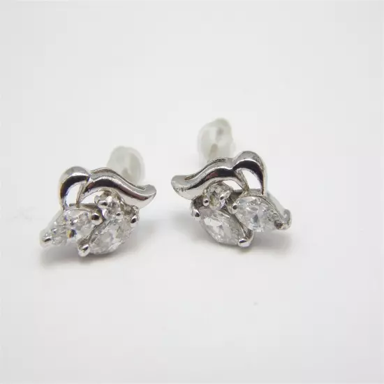 STERLING SILVER 925 MARQUIS & ROUND CZ'S POST EARRINGS