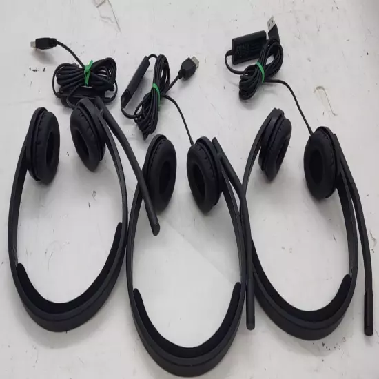 Lot of 3 LOGITECH USB HEADSET WIRED MODEL A-00064 DOUBLE EAR PIECE BLACK