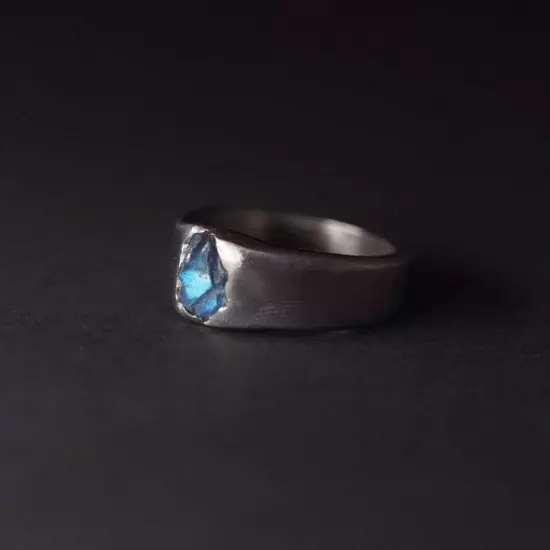 Natural Rough Labradorite Ring, 925 Sterling Silver Ring, Men's Labradorite Ring