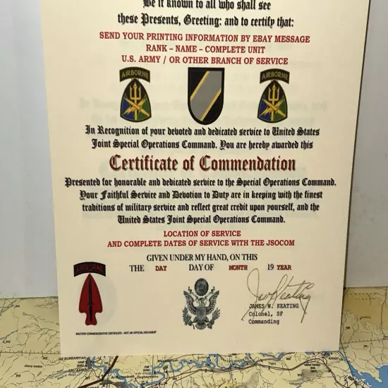 U.S. ARMY - JOINT SPECIAL OPERATIONS COMMAND (ABN) - CERTIFICATE OF COMMENDATION