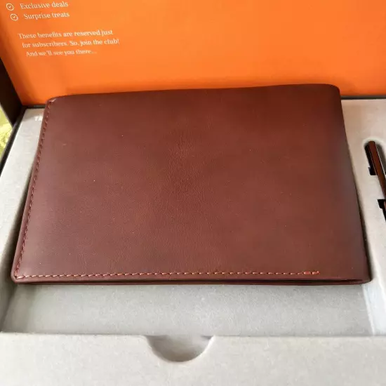 Bellroy RFID Premium Leather Travel Wallet w/Pen Cocoa Brown New Open Package