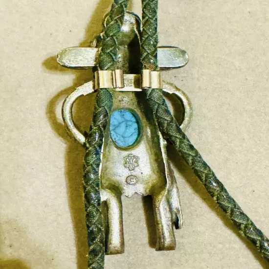 Vintage Southwestern SANCREST pewter bolo tie with faux turquoise leather