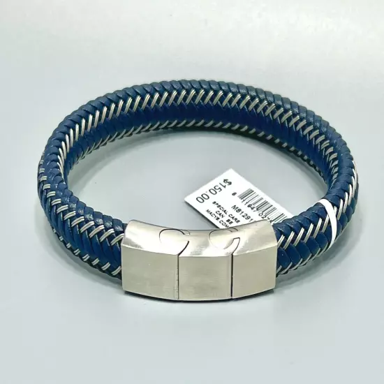 Simone l. Smith Men's Blue Leather Braided Bracelet in Stainless Steel