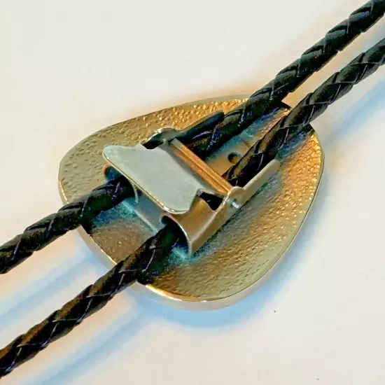 Vtg Southwestern Bolo Tie Signed ADM Country Western Cowboy Necktie Leather Cord