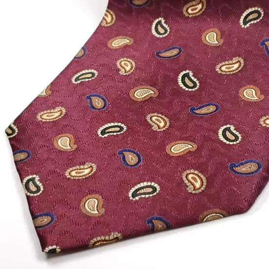 JOS A BANK Handmade 100% Silk Tie Burgundy Red Brown Blue Paisley Necktie NEW