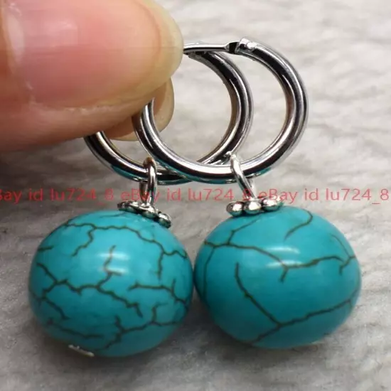 8/10/12mm Natural Multicolor Gemstone Round Beads Silver Leverback Earrings