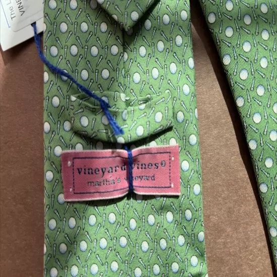 VINEYARD VINES Green Silk Tie with White Golf Balls NWT