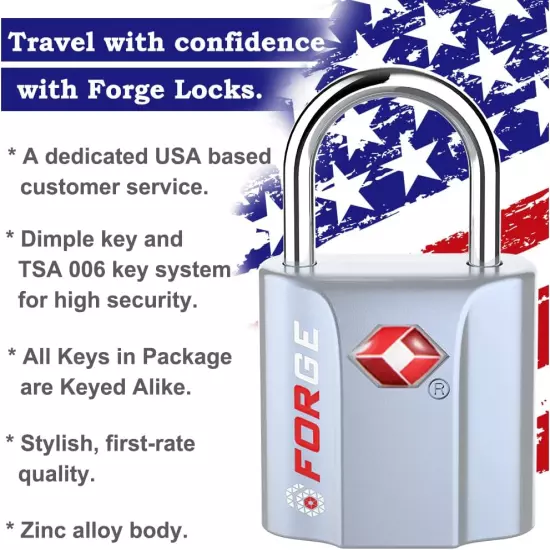 TSA Approved Luggage Locks, Ultra-Secure Dimple Key Travel Locks with Zinc Alloy