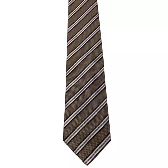 LANDS' END Men's 100% Silk XL 62" Necktie Designer STRIPED Brown/White/Blue EUC