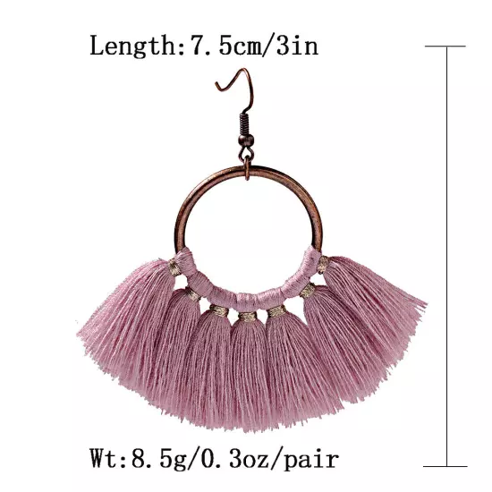 Fashion Women Bohemian Earrings Long Tassel Fringe Drop Dangle Ear Stud Jewelry