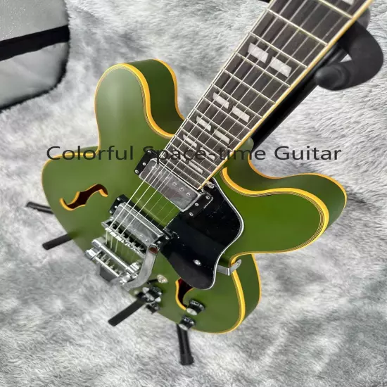 Custom Green Semi-Hollow ES-335 Electric Guitar Maple Body Black Pickguard