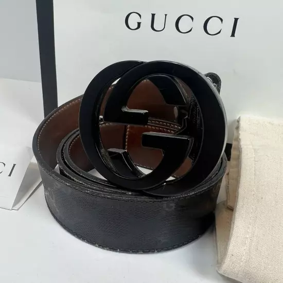 Authentic Mens Gucci Black Imprime Monogram GG Belt Size 95/38