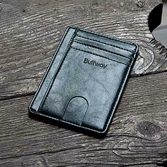 Buffway Slim mini ID holder card case front pocket Leather Wallet for Men Women