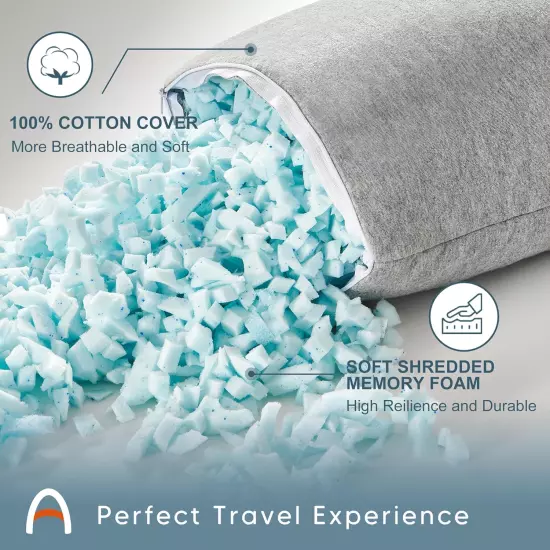 Camping Pillow-100% Cotton Breathable Cover,Shredded Memory Foam Compressible Tr