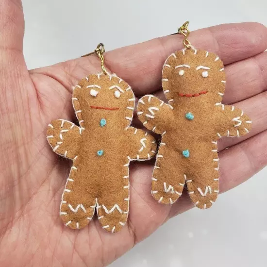 Gingerbread Man Dangle Earrings 3D Christmas Cookie Holiday Jewelry 2-3/8" New!