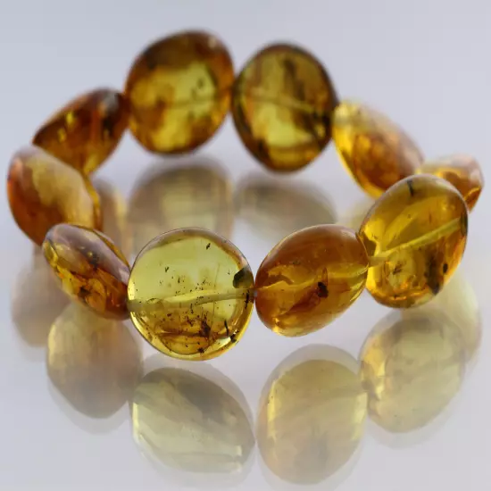 FOSSIL INSECTS Genuine BALTIC AMBER Beads Stretch UNISEX Bracelet 19.9g 190117-1