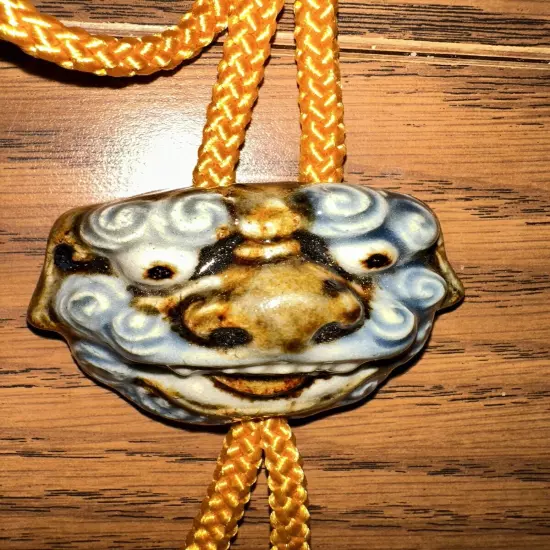 Ceramic Bolo Tie Dragon Face, 22” Drop 2” Pendant