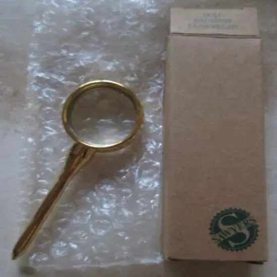 VINTAGE AVON**SAWYERS GOLF 2 X MAGNIFIER PAPERWEIGHT**BRASS**NIB*1993*VERY RARE