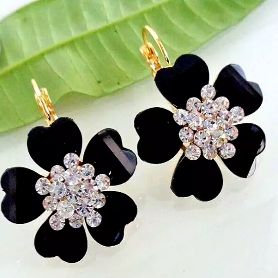 18k Gold Plated Earring Gift Crystal Handmade Blooming Flowers in Gift Box