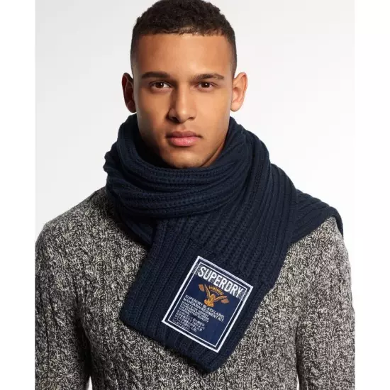 Superdry Super Cable Chunky Knit Navy Blue Unisex Scarf