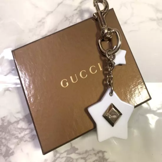 Gucci Key ring Key chain Star Motif White Bag Charm W/Box F/S From JAPAN