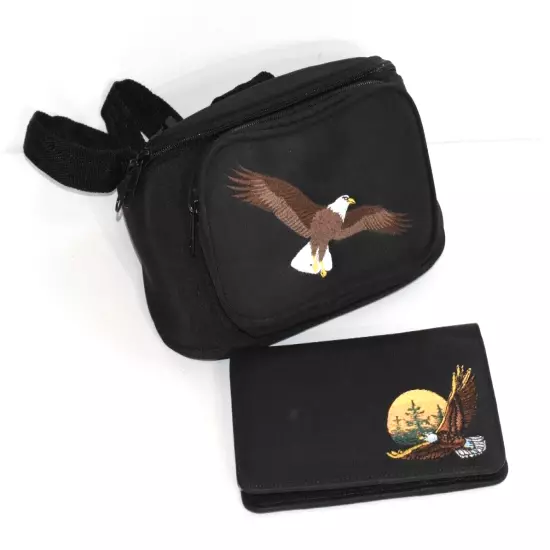 Vintage Fanny Pack Embroidered Bald Eagle Cross Body And Checkbook Cover