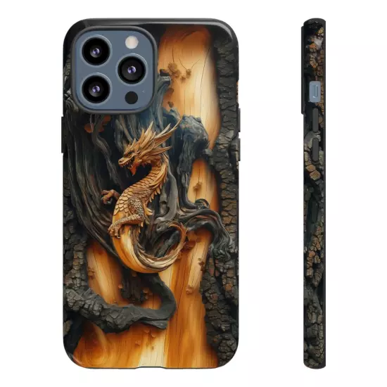 For iPhone, Samsung Galaxy, Pixel - Phone Case Cover - Carved Wood Dragon Print