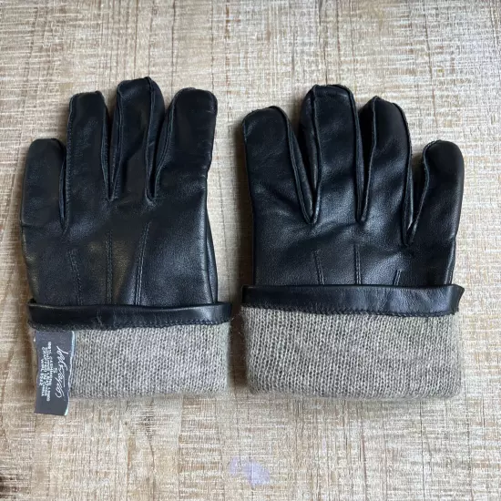 Lord & Taylor Mens Leather Gloves 100% Cashmere Lining Size S Black Driving Soft