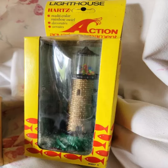 Vintage Hartz LIGHTHOUSE Aquarium Action Ornament NIB