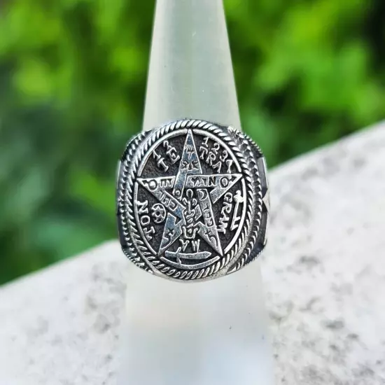 Tetragrammaton Ring 925 Sterling Silver Pentagram Solomon Seal Sacred Talisman