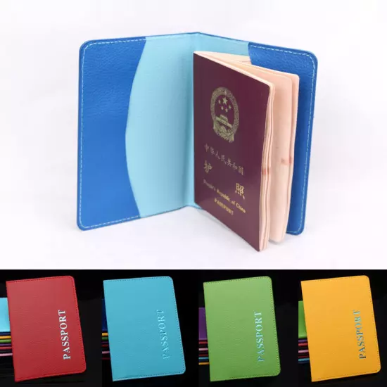 1PC PU Leather Passport Cover Case Holder Travel Purse ID Card Cover Solid Color