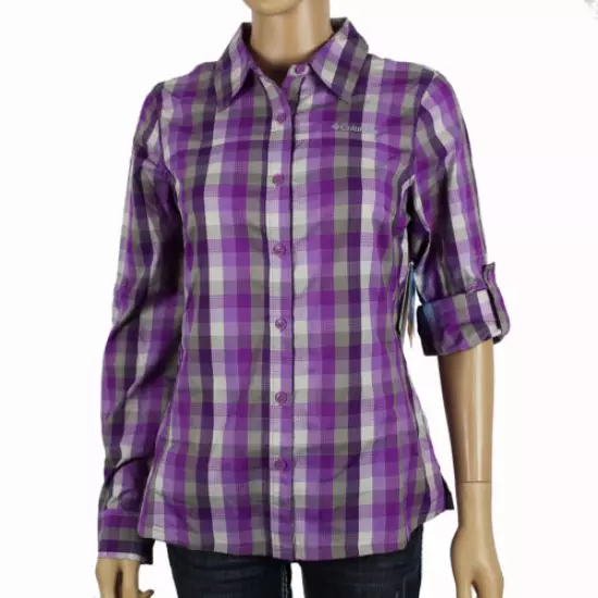 New Womens Columbia "Meadowgate" Plaid Omni-Shade Vented Long Sleeve Shirt