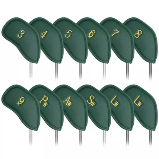 12pcs Green W/Gold No Golf Club Iron Covers Headcovers for Taylormade P760 Ping