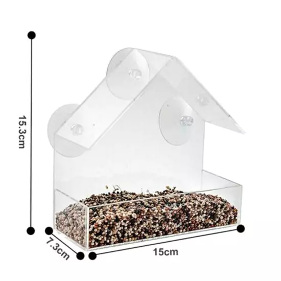 Clear Glass Window Hanging Bird Feeder House Table Seed Peanut Hotel Suction